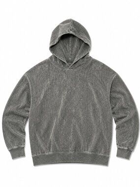 Massive Luxury Soft Velvet Hooded Sweatshirt in Olive Green, Size Large